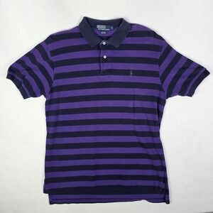 VTG Polo Ralph Lauren Shirt Mens Large Purple Golf Colorful Cotton Striped